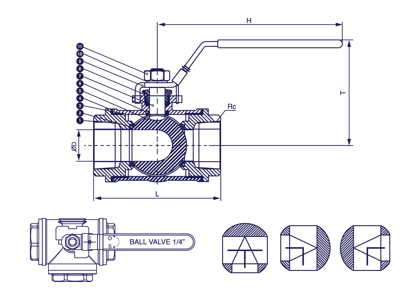 AF Hydro Threaded End TPort Ball Valve